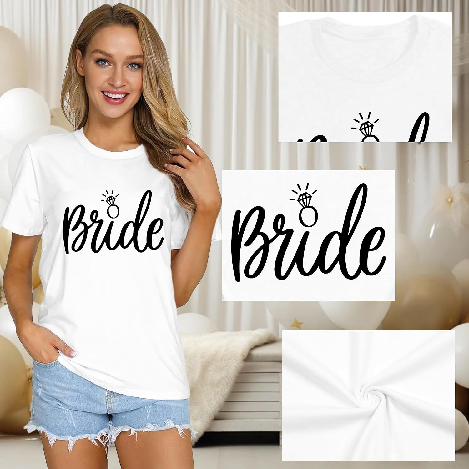 Detalle de Qskall Hen Party “Bride to Be” T-shirt (Bridesquad tee) for the wedding weekend
