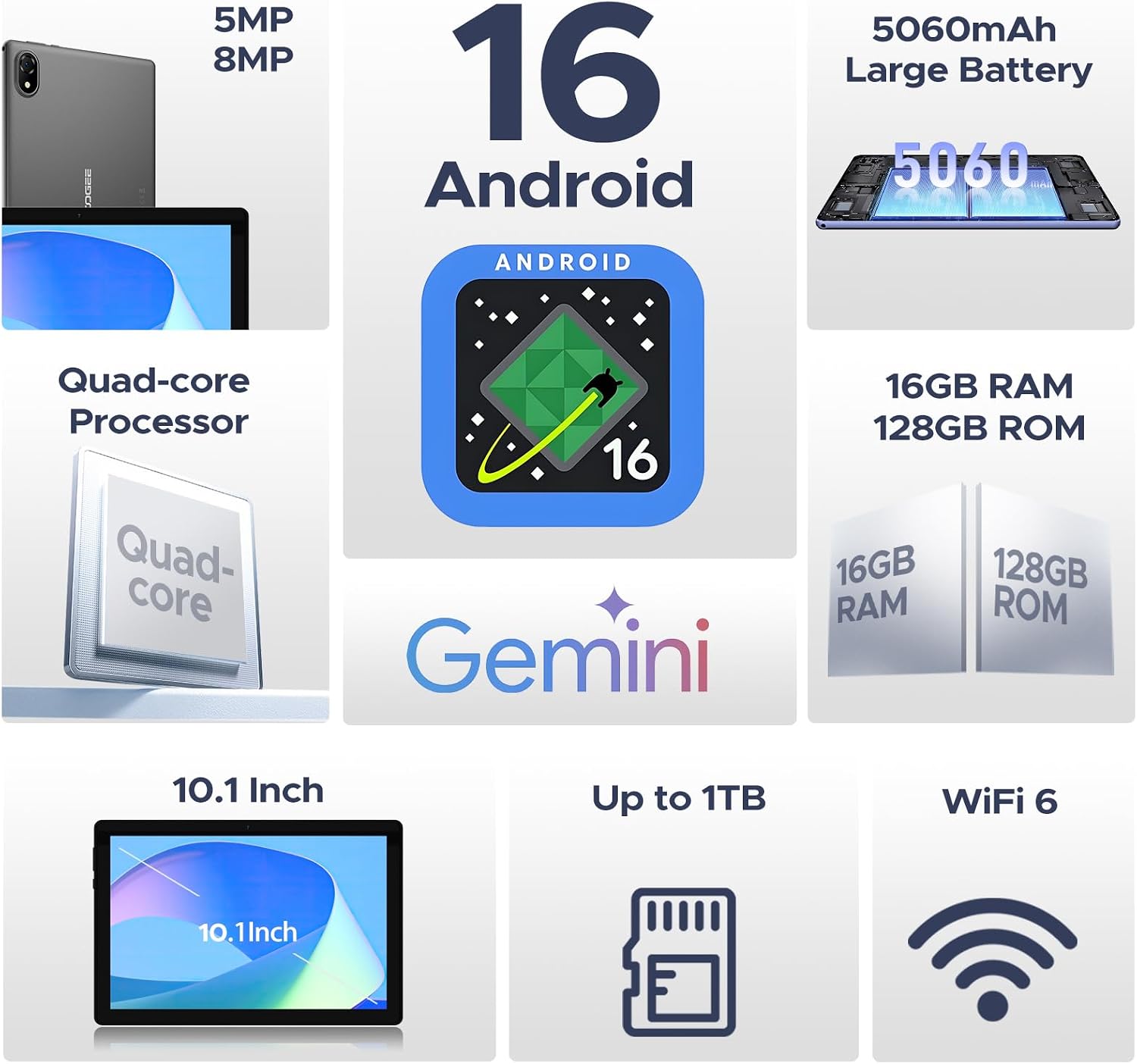 Thumbnail 1 de POPUX U10 Android 16 Tablet — 10.1 Inch, 16GB RAM + 128GB ROM, up to 2TB Expandable, Wi‑Fi 6, Android 16