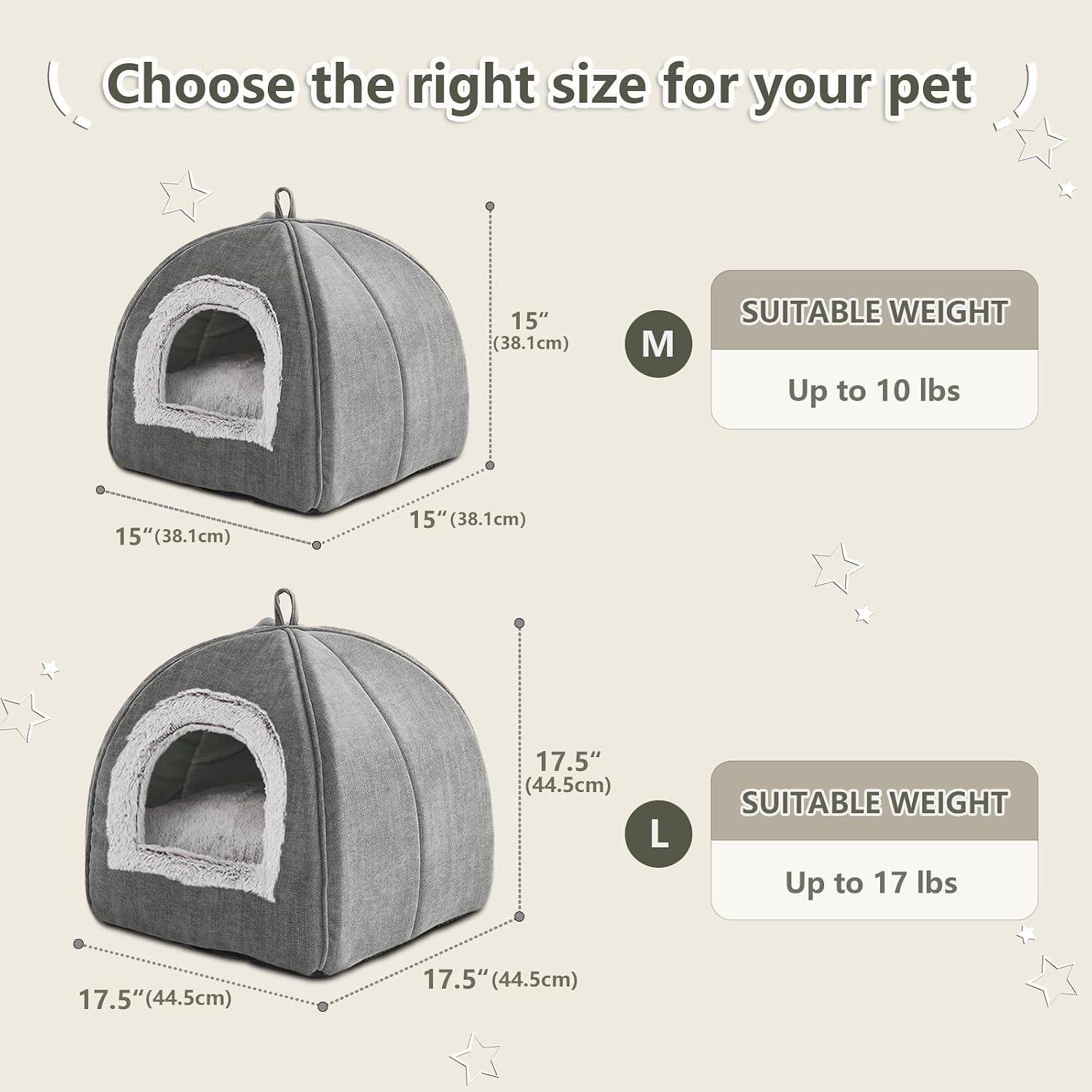 Detalle 2 de Cat Bed for Indoor Cats - Plush Cat Cave Bed with Removable Washable Cushion (Grey, Large 44.5x44.5x44.5 cm)