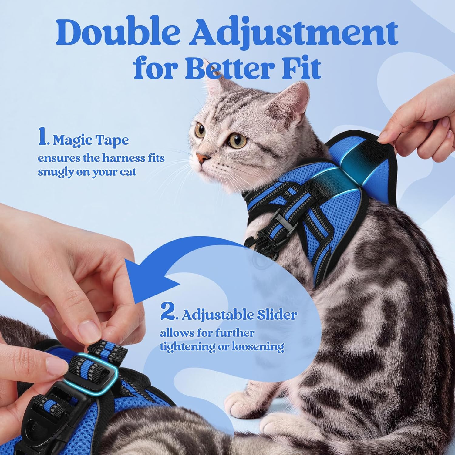 Detalle de rabbitgoo Cat Harness and Leash Set for Extra Small Cats: Escape-Proof Vest Harness with Reflective Strip (Blue, Large)