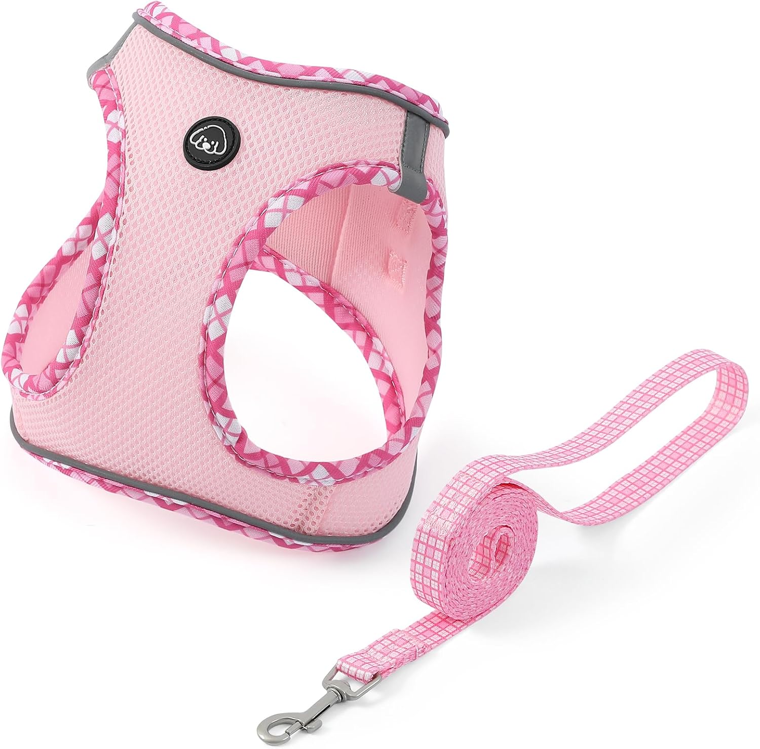 Detalle de COMSLE Pettorina per cani taglia piccola con guinzaglio e inserti riflettenti, morbida imbottitura, rosa, XS