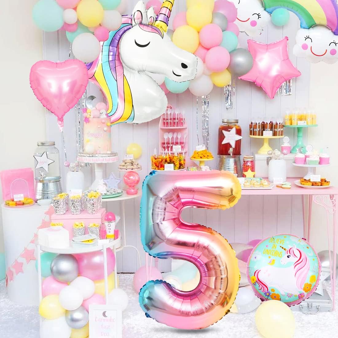 Thumbnail 4 de Aurasky Luftballon Einhorn 5 – 3D Folienballon-Set XXL mit Regenbogen, Stern, Herz & Einhorn-Dekoteilen