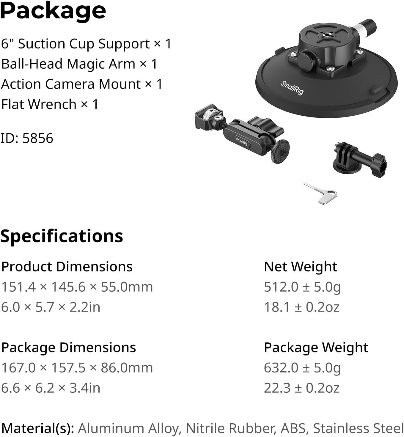 Thumbnail 6 de SMALLRIG 6" Support à Ventouse avec Bras Articulé à Rotule – Compatible action cam DJI Osmo Action 6/5 Pro/4, Insta360 X5 et GoPro 13/12