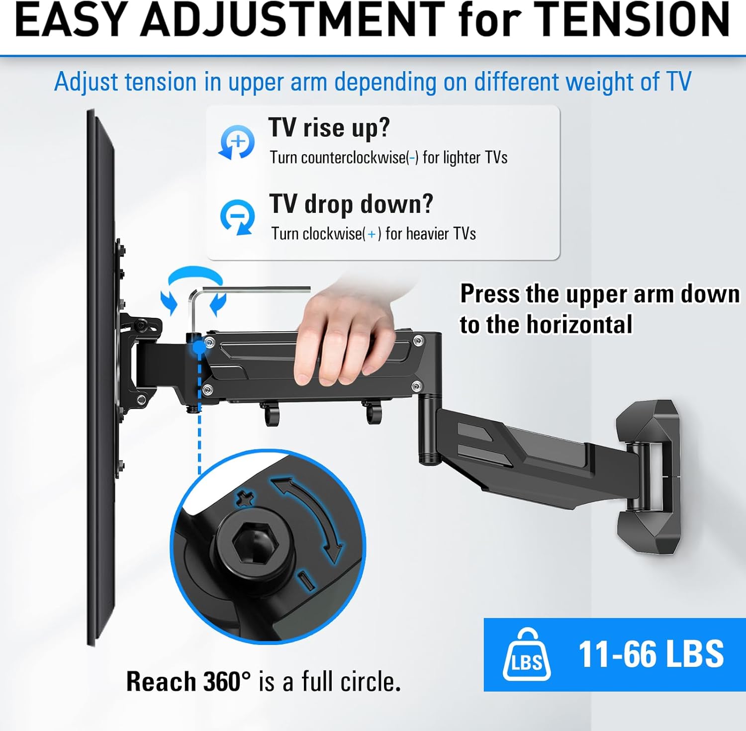 Detalle 2 de MOUNTUP Height Adjustable TV Wall Mount for 26-55 Inch TVs (400x400 VESA) with Full Motion
