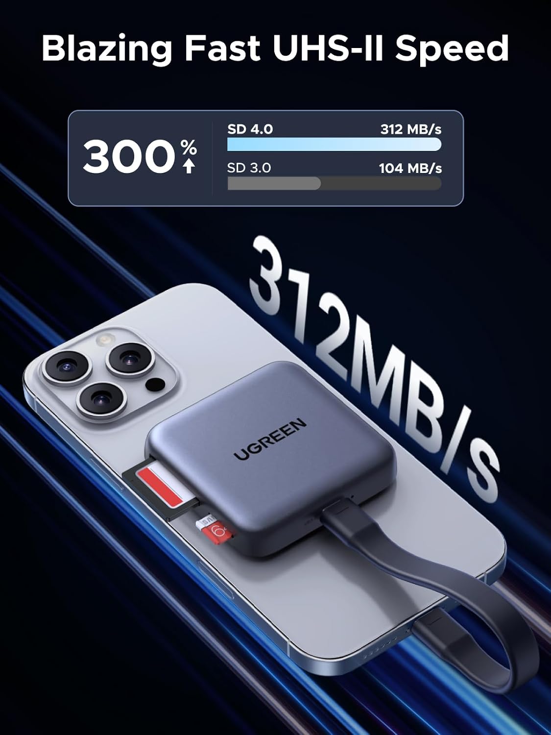 Thumbnail 1 de UGREEN SD Card Reader 4.0 with USB‑C, 312MB/s and 100W PD charging