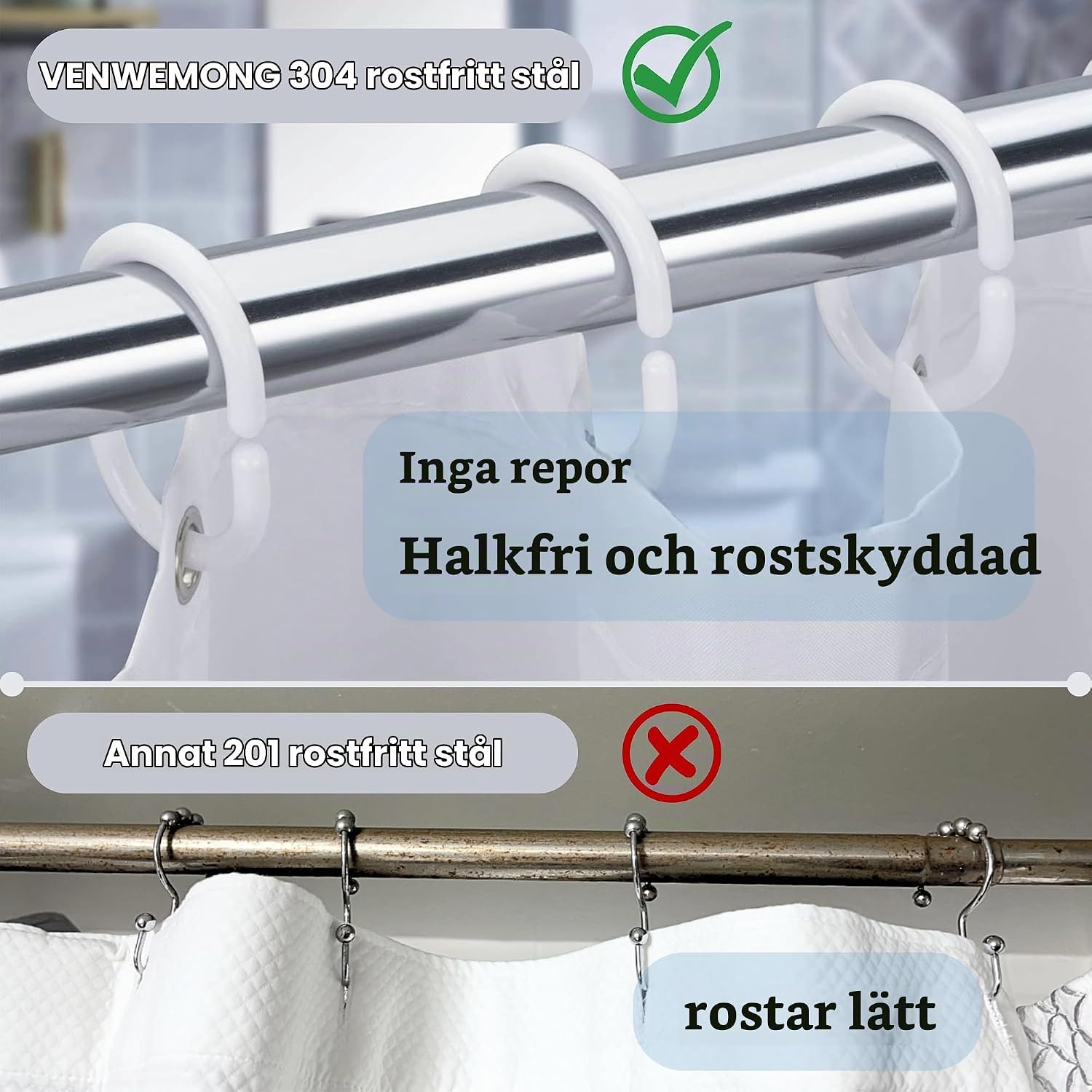 Thumbnail 3 de Venwemong justerbar duschstång i rostfritt stål, 19–200 cm, utan borrning