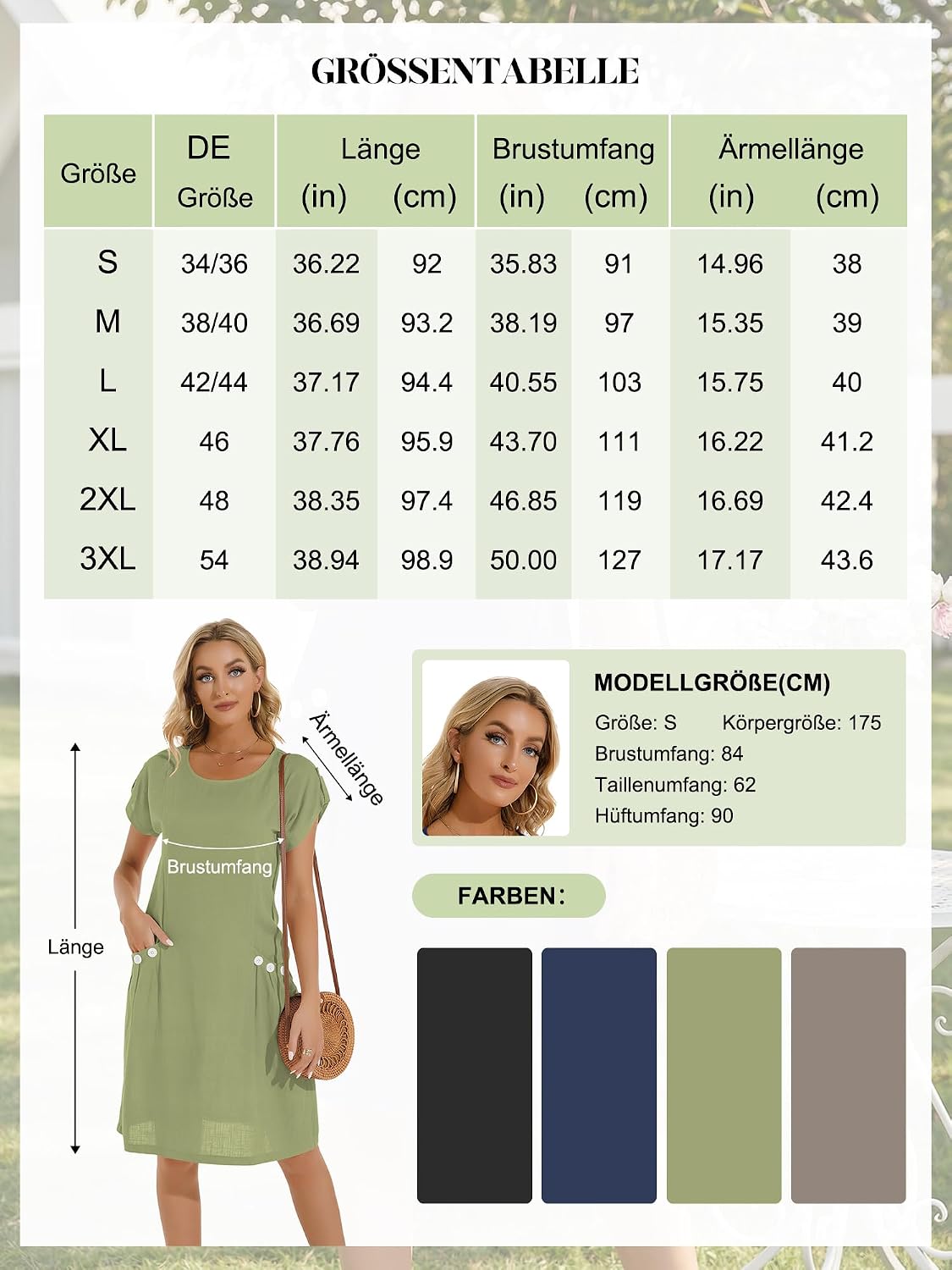 Thumbnail 6 de YYIDATON Sommerkleid Damen mit Leinenmix, Rundhals und Knielänge im A-Line-Style