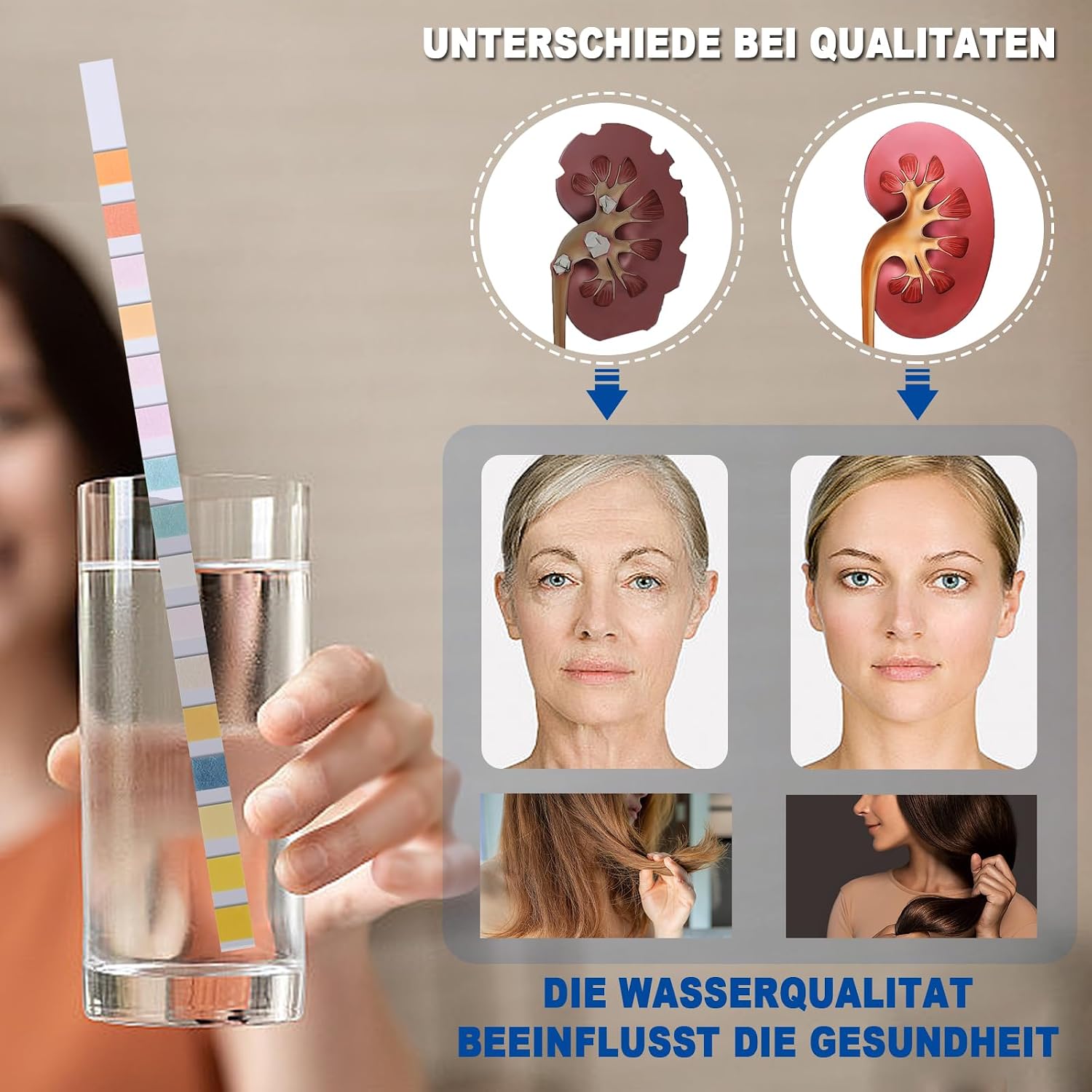 Detalle de Cozii 16-i-1 vattenteststickor, 30 remsor för pH, klor och hårdhet