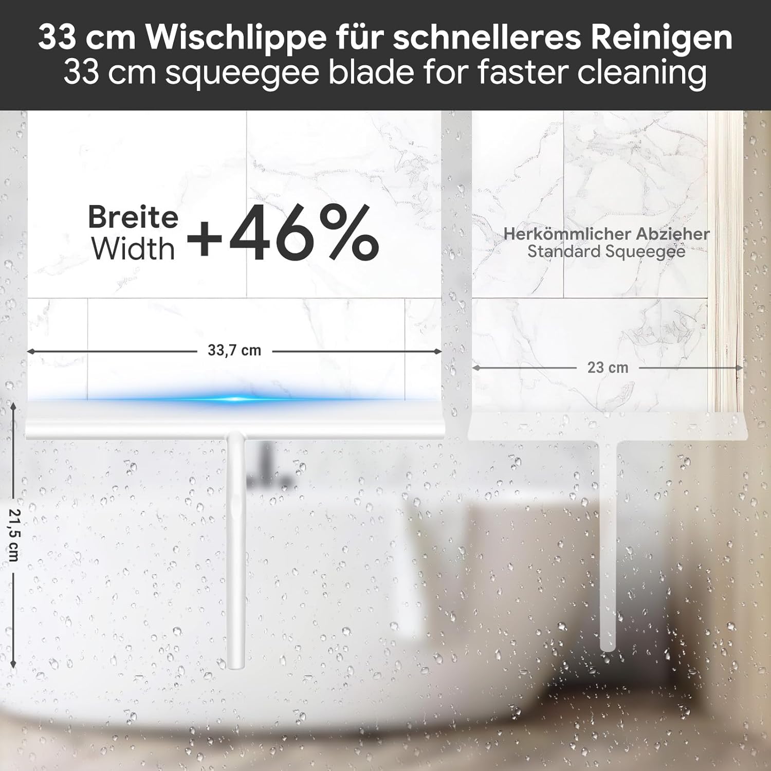 Thumbnail 1 de ecōoe Silicone Raclette de douche pour vitre et carrelage, 33 cm, crochet sans perçage, blanc