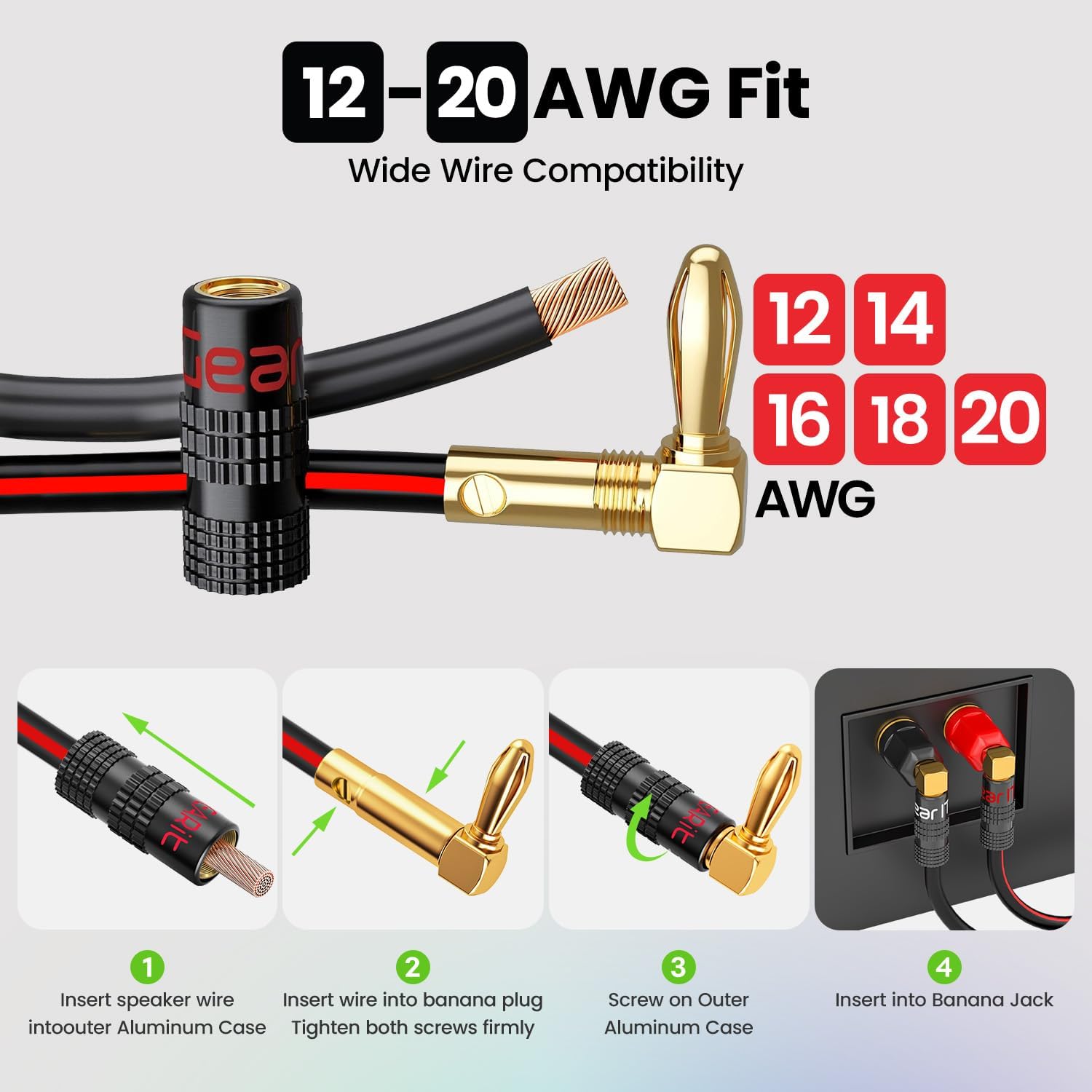 Detalle 2 de GEARit Right Angle Banana Plugs for Speaker Wire (90 Degree, 6 Pairs, 12–20 AWG)