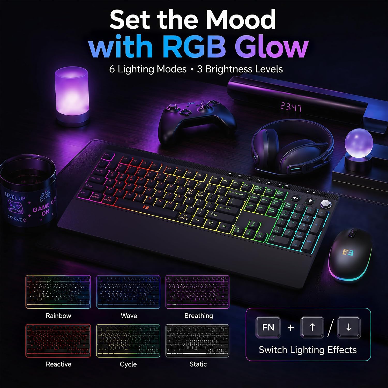 Detalle de Seenda Wireless Gaming Keyboard and Mouse, Full-Size