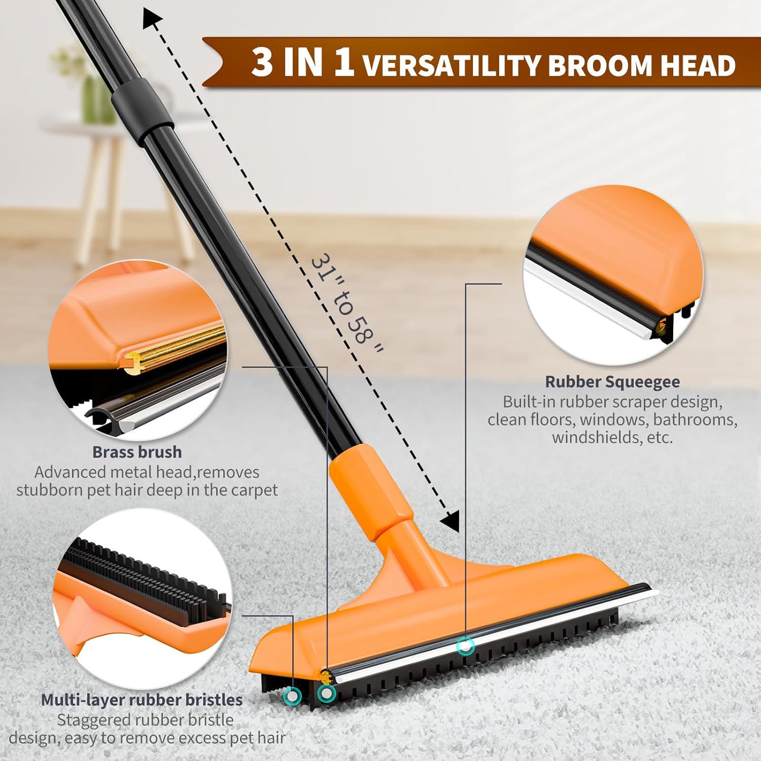 Detalle de leishiyen 58in Carpet Rake for Pet Hair 🐾