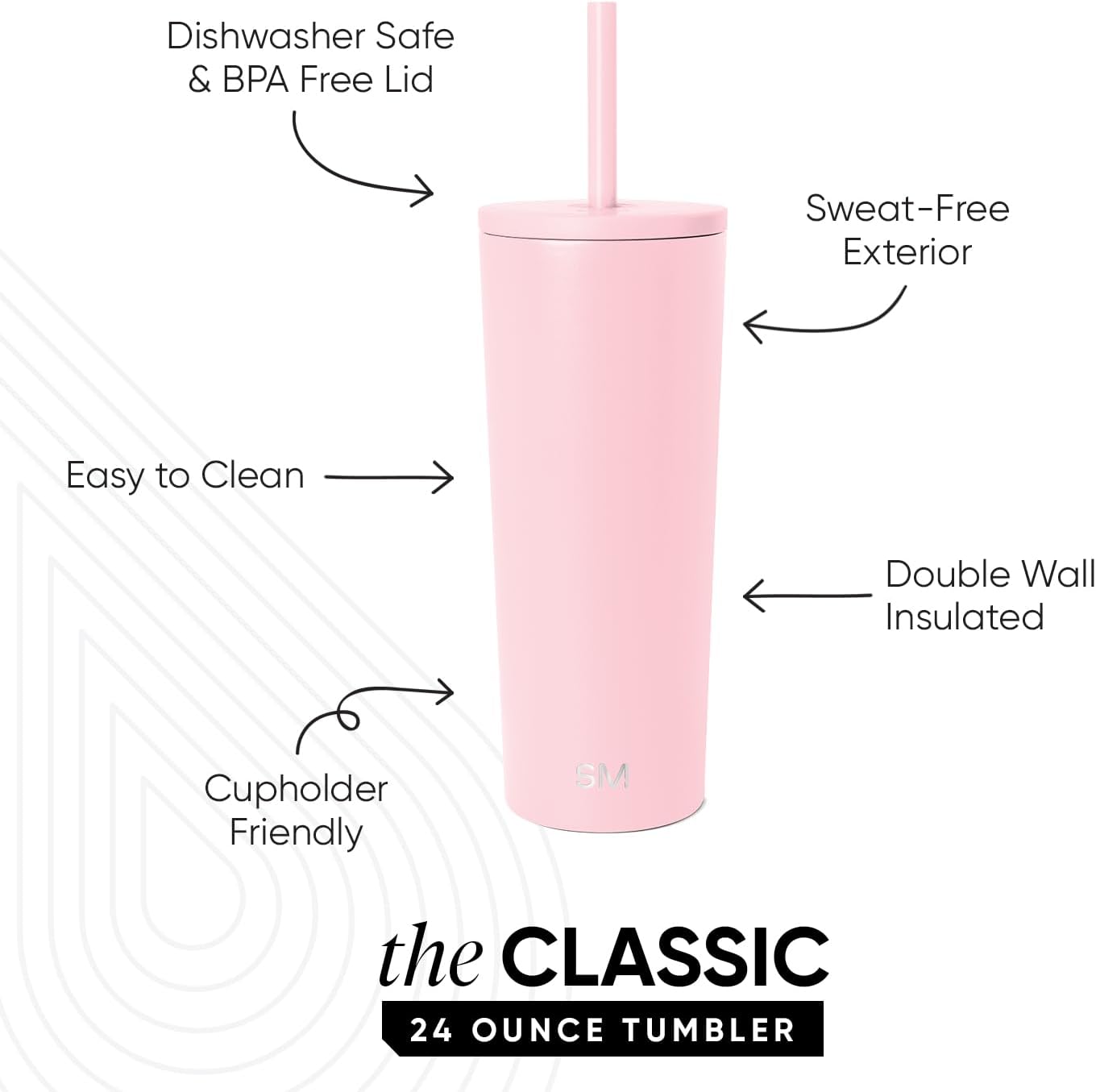 Thumbnail 1 de Simple Modern Classic Tumbler with Straw Lid (24oz) — Insulated Stainless Steel Travel Mug, Blush