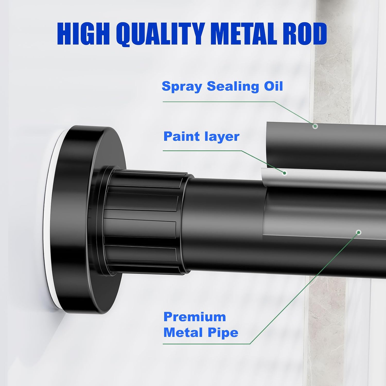 Detalle 2 de Ausemku DG01-Black-32-80 Adjustable Shower Curtain Rod, Black Metal