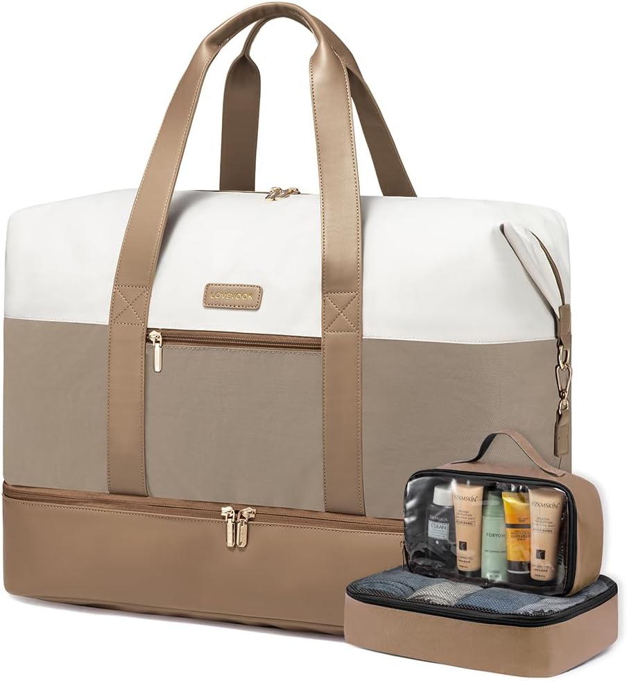 Detalle de LOVEVOOK Travel Overnight Bag for Women: Waterproof Duffle with Shoe Compartment, Wet/Dry Split, and Trolley Sleeve