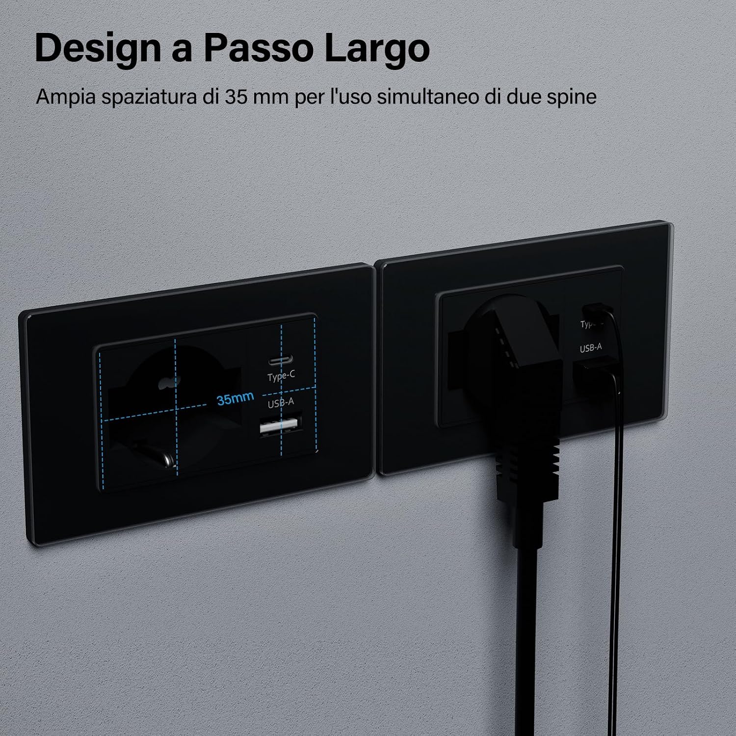 Thumbnail 6 de BSEED Presa Schuko/Italiana con USB-A e USB-C – 118 mm, nero, 16A/10A