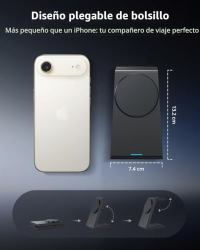 Detalle de GEEKERA Estación de Carga 3 en 1 para Apple: base magnética MagSafe para iPhone, Apple Watch y AirPods (Negro Mate)
