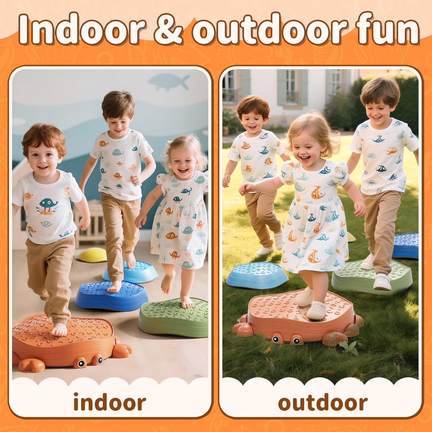 Detalle de KidBloom Stepping Stones Kids – textured balance & sensory play set with waterproof storage bag (age 3–5)