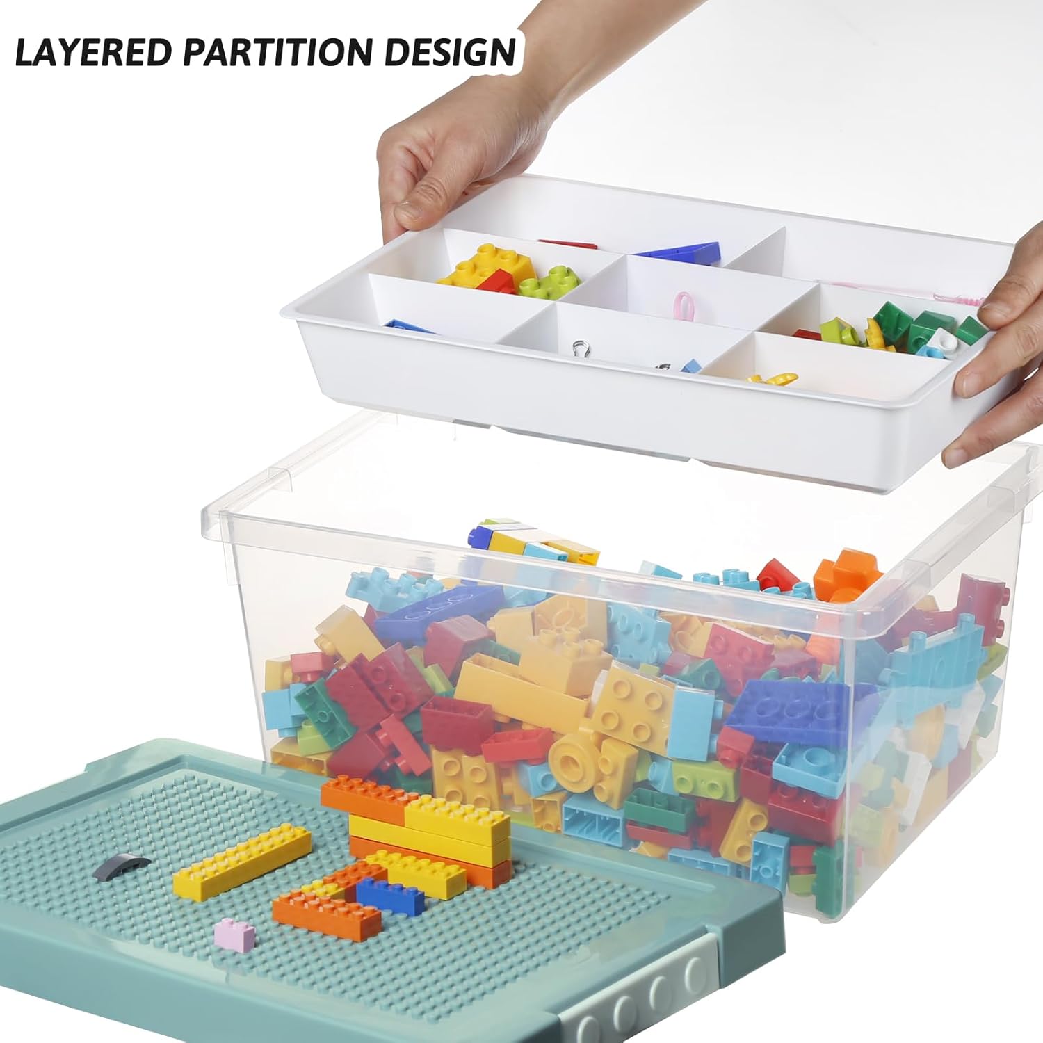 Thumbnail 6 de Greentainer Art Craft Storage Organizer Bins with Removable Tray (Set of 3) – Stackable, Transparent Plastic Boxes for Building Bricks and Kids’ Toys