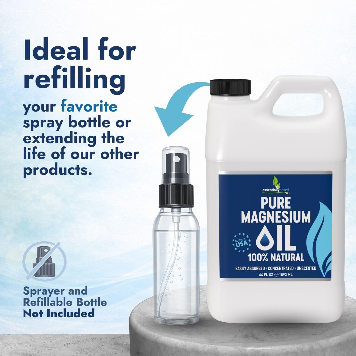 Detalle de Pure Magnesium Oil Spray 64oz: Extra Strength Topical Magnesium for Sleep, Muscle Pain & Cramps (Made in USA)