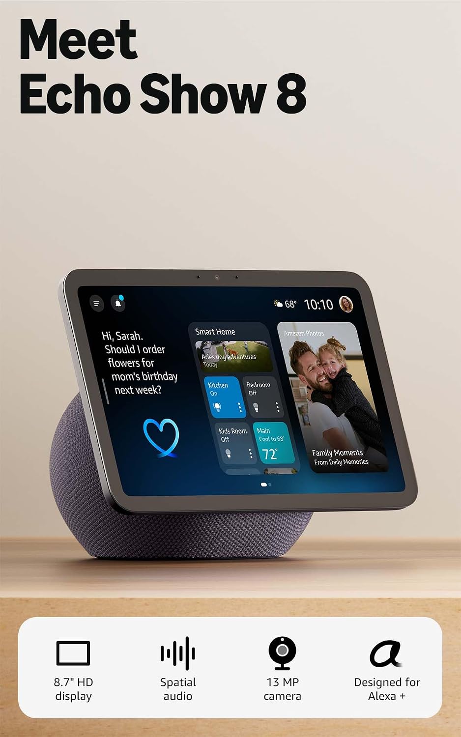 Detalle de Amazon Echo Show 8 (newest model) with Vibrant HD 8.7" display and Omnisense — Graphite