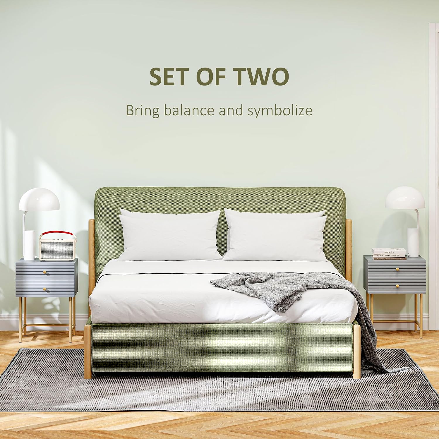 Detalle de HOMCOM 831-858V00GY Bedside Tables, Set of 2, Grey with Gold Legs