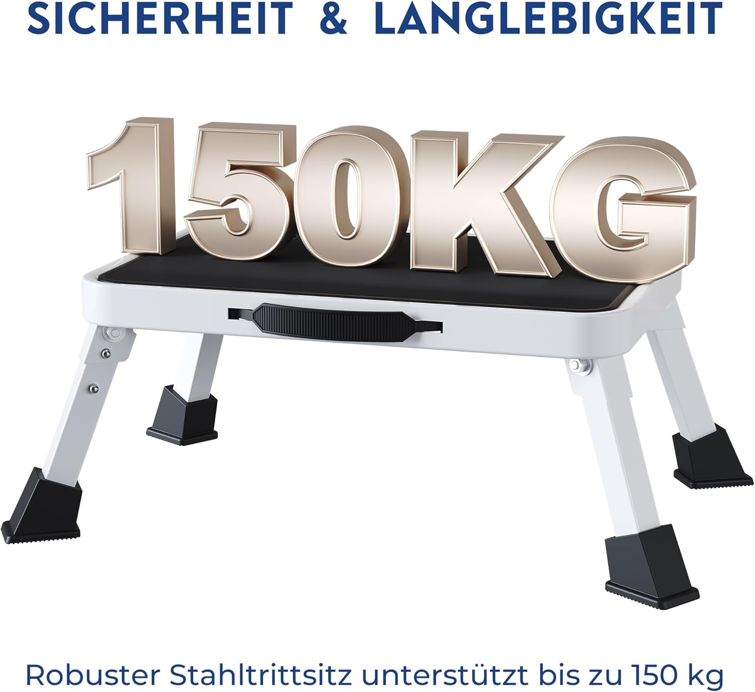Detalle 2 de BONTEC Klapptritt: rutschfester Tritthocker bis 150 kg, weiß, zusammenklappbar
