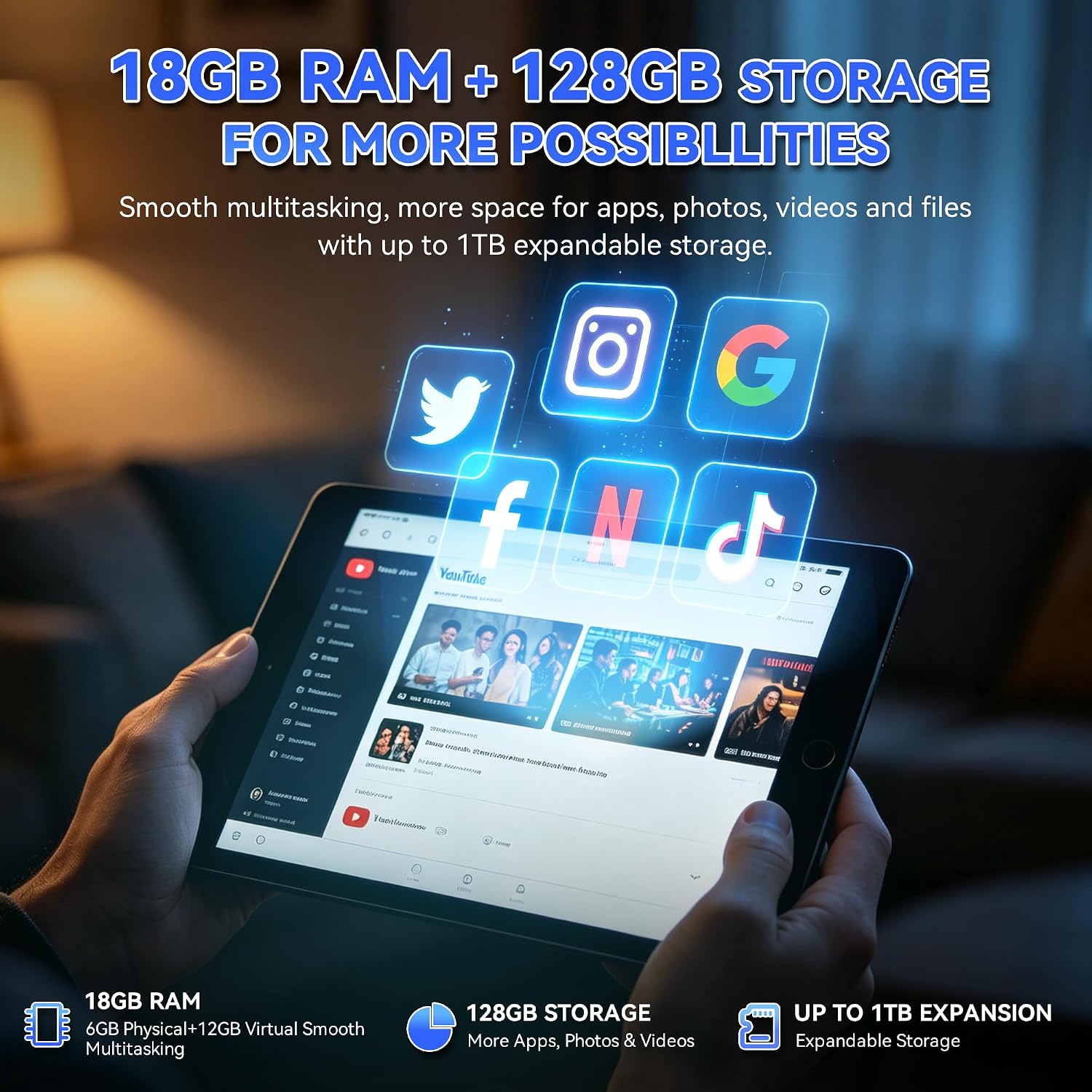 Detalle 2 de Ioojcck A20 plus 10.1-Inch Android 15 Tablet, 18GB RAM, Keyboard Bundle
