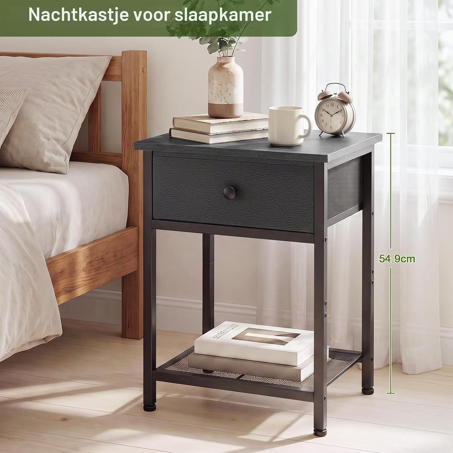 Thumbnail 6 de AMHANCIBLE HET03SDBK nachtkastjes set van 2 met stoffen lade en opbergplank