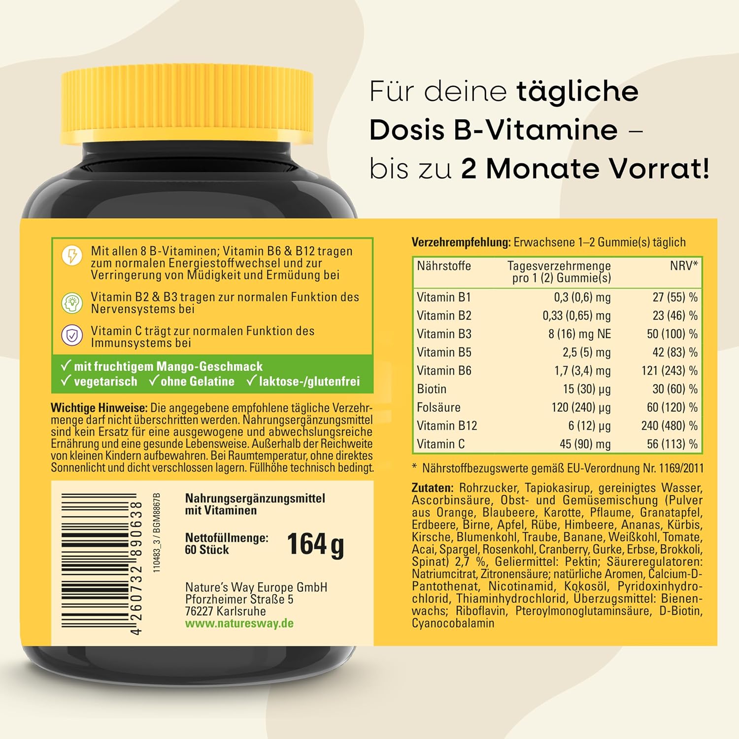 Thumbnail 4 de Vitamin B Komplex Multivitamin Gummibärchen mit Vitamin C & 8 B-Vitaminen – vegetarische Gummies (60 Stk)