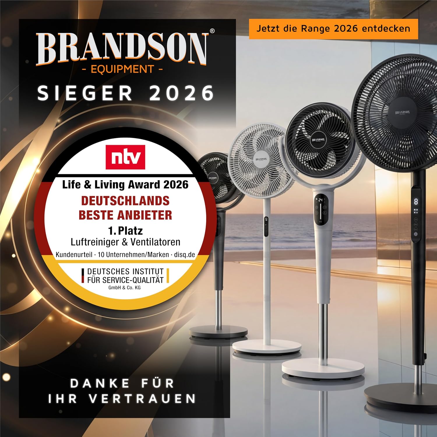 Detalle de Brandson Standventilator mit Fernbedienung – 50 W, höhenverstellbar, Oszillation 80°