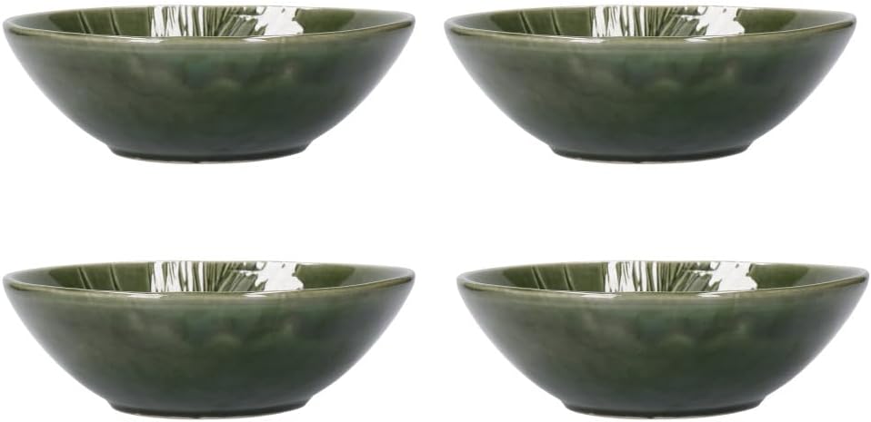 Detalle de Mikasa Jardin Pasta Bowl Set, 4 Stoneware Bowls, 20cm, Green