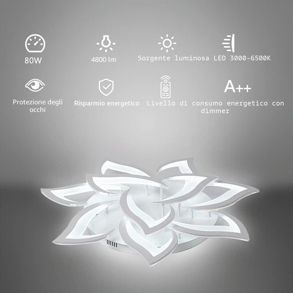Detalle de Plafoniera LED soffitto Moderno dimmerabile con telecomando – 85 cm, 80 W