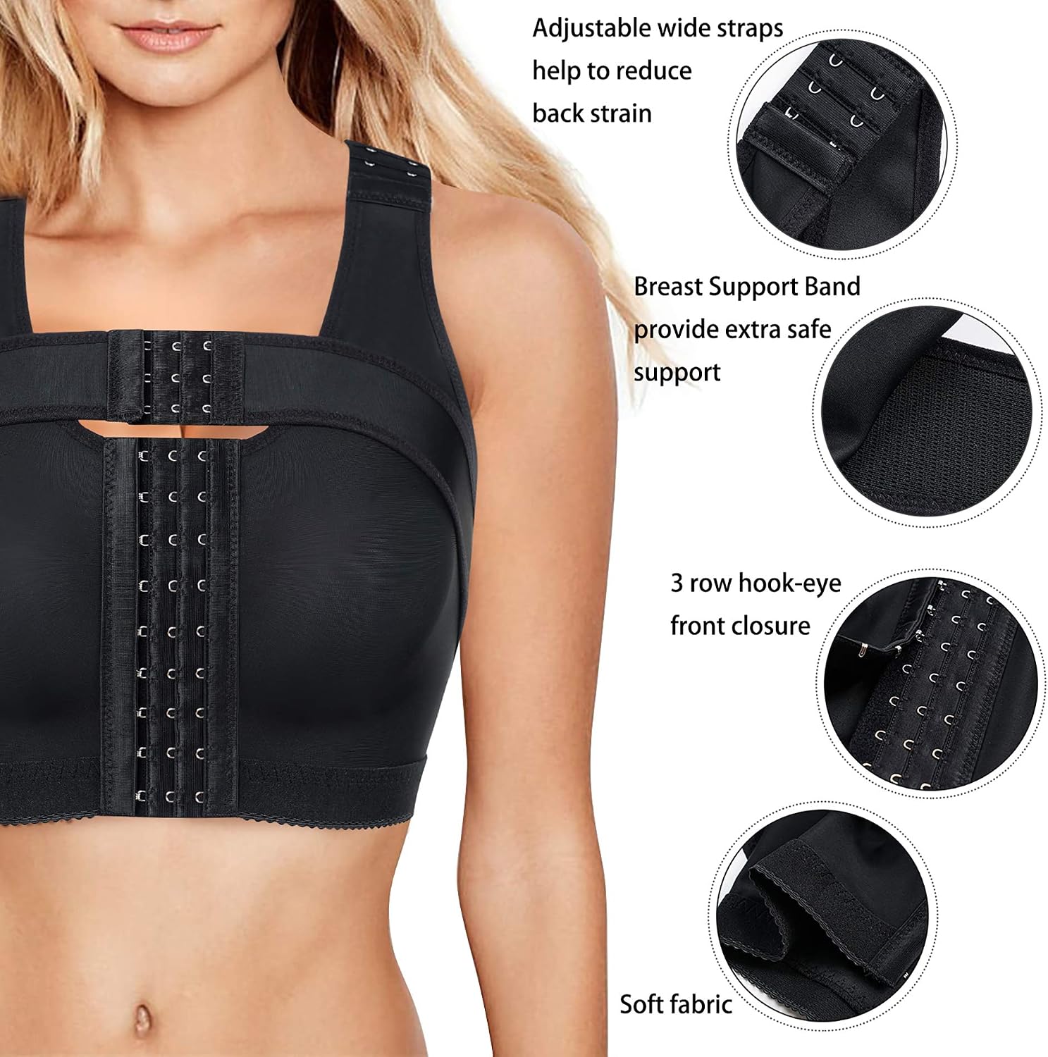 Detalle de Bafully Women Post Surgery Front Closure Sports Bra with Breast Support Wirefree Racerback