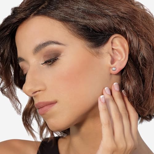Detalle 2 de Miore Gold Earrings for Women: Solitaire Round Studs in 9ct White Gold with White Zirconia 0.40ct