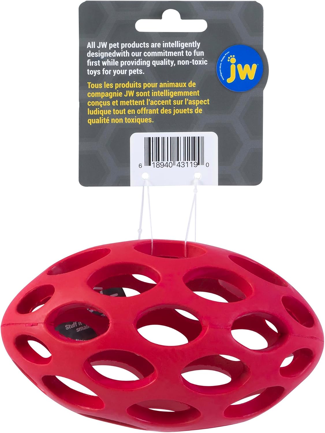 Detalle 2 de JW Pet SPHERICON Football Shaped Chew and Treat Fetch Dog Toy – Medium (6 inch)