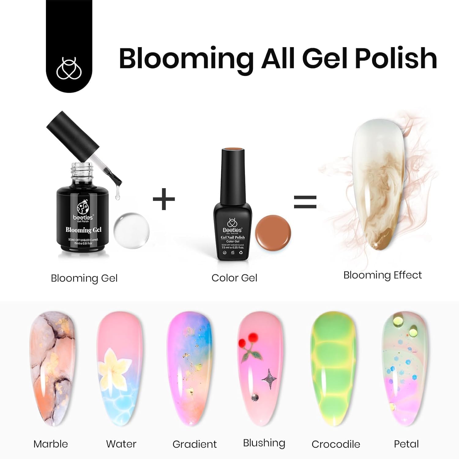 Detalle 2 de Beetles Blooming Gel & Base Top Coat Set – 3pcs 15ml for Marble & Blooming Nail Art