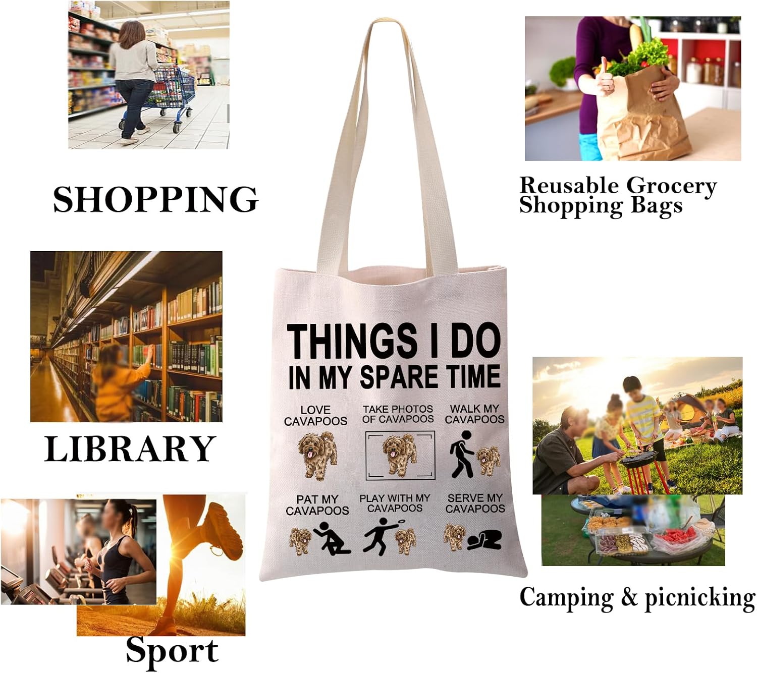 Detalle de PXTIDY Cavapoo Dog Tote Bag – Practical Gift for Cavapoo Lovers