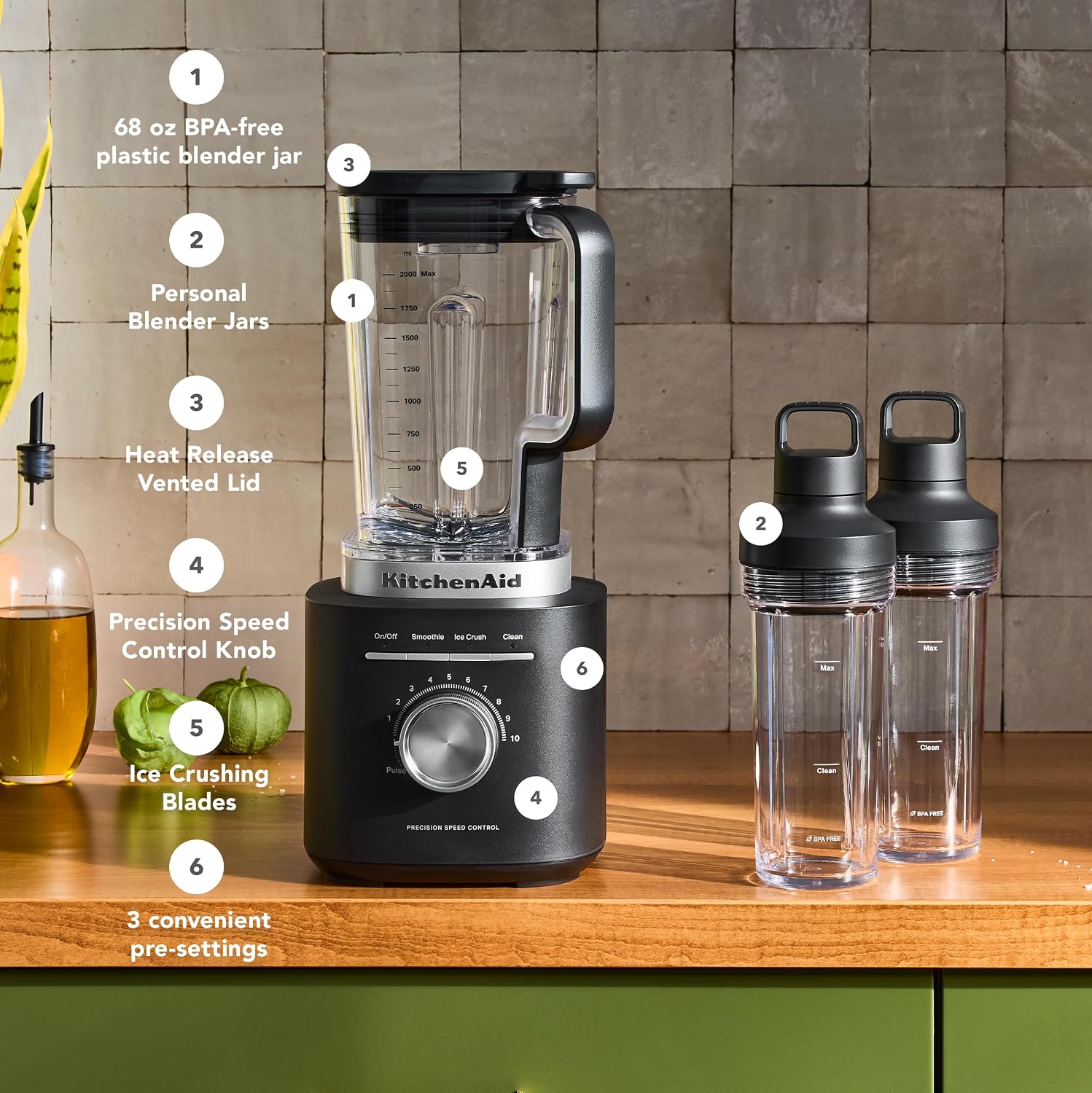 Thumbnail 6 de KitchenAid Pure Power Blender KSB2078BM with 68 oz Jar and Two Personal Jars