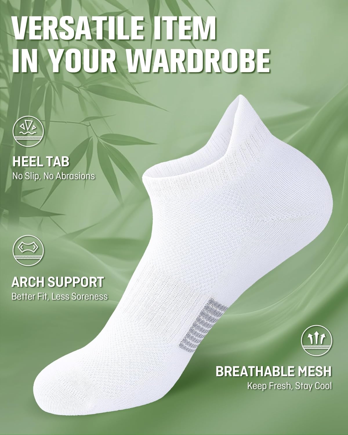 Detalle de Niorasen Ankle Socks for Women — 6 Pairs, Breathable Bamboo Viscose Low Cut Comfort