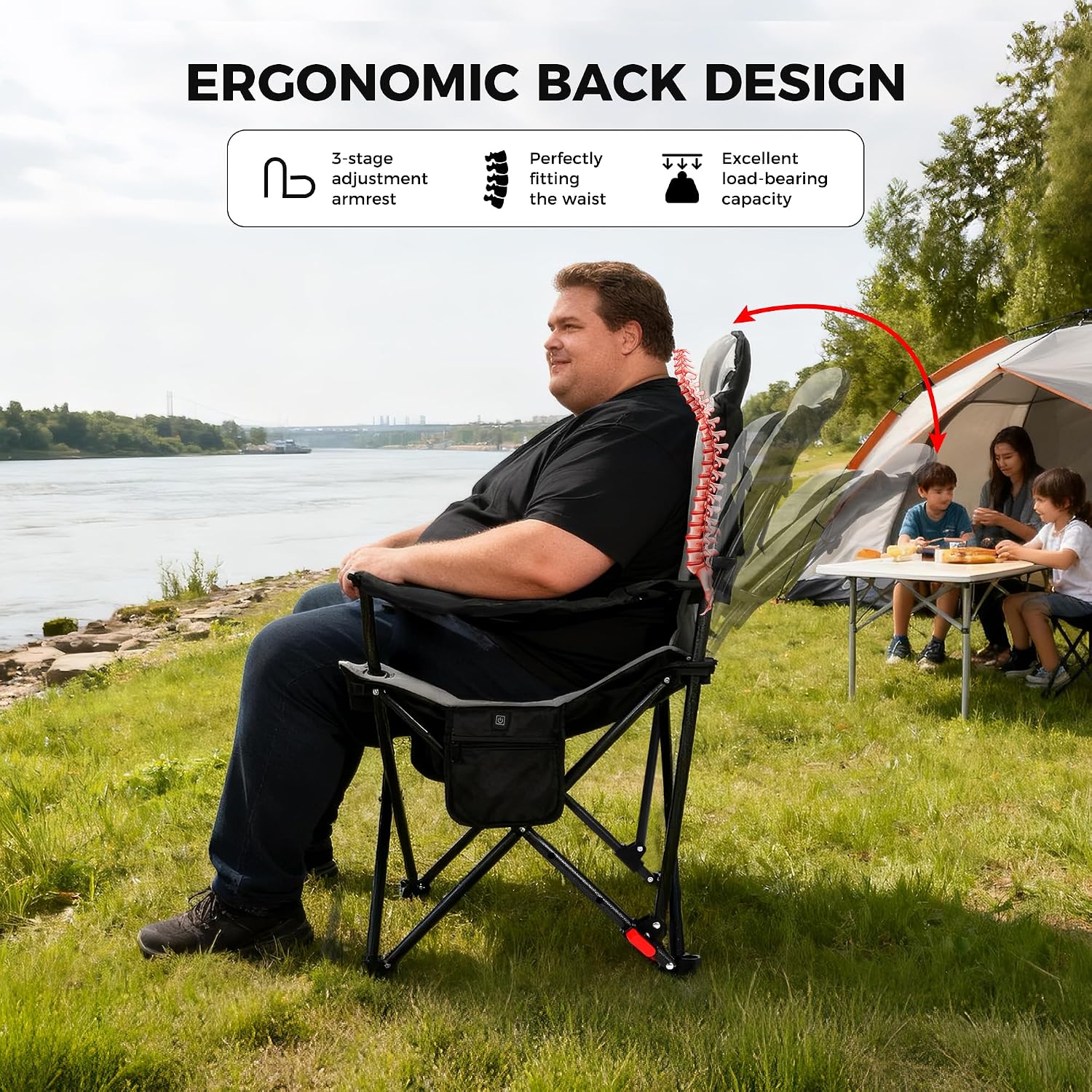 Detalle de OUTSIDER 3-Position Camping Chair for Adults – 350 lb Capacity with Pockets and Cup Holder