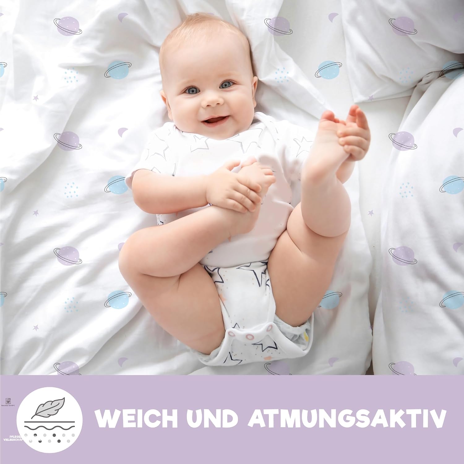 Detalle 2 de Weltraum2X Spannbettlaken 55x90 cm + Matratzenschoner 55x90 cm – 3er-Set, 100% Baumwolle, wasserdichter Bezug