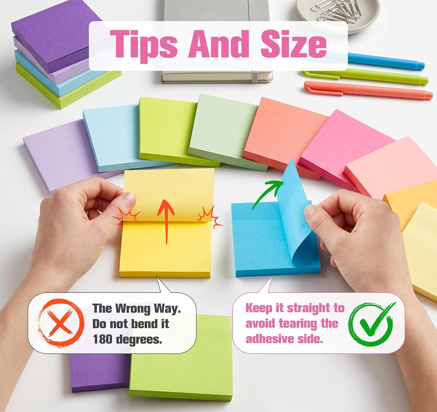 Detalle 2 de Agoer 2400 Notes Sticky Notes – 12 couleurs vives, mini blocs autocollants 50 x 38 mm