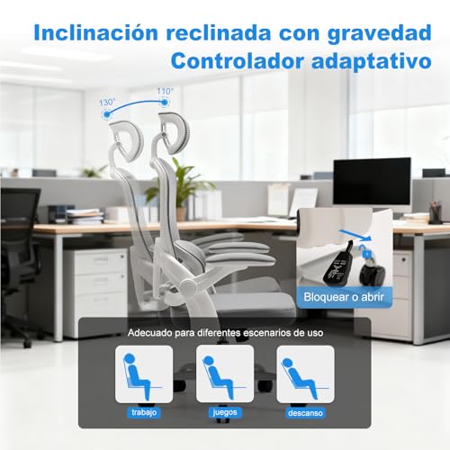 Detalle de Magic Life: Silla de Oficina Ergonómica con Respaldo de Malla y Reposabrazos Abatibles