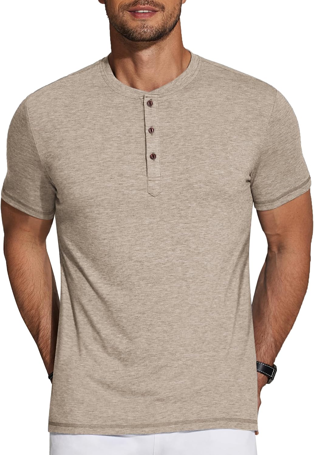 Detalle de COOFANDY Men's Henley Short Sleeve Shirt: Casual Summer Basic T for Everyday Style