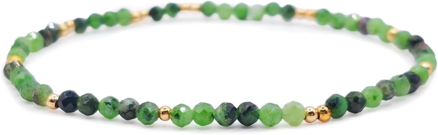Detalle de bySantana Zierliches Naturstein-Armband – Farbige 4mm facettierte Edelsteinperlen, elastisch 17,5 cm