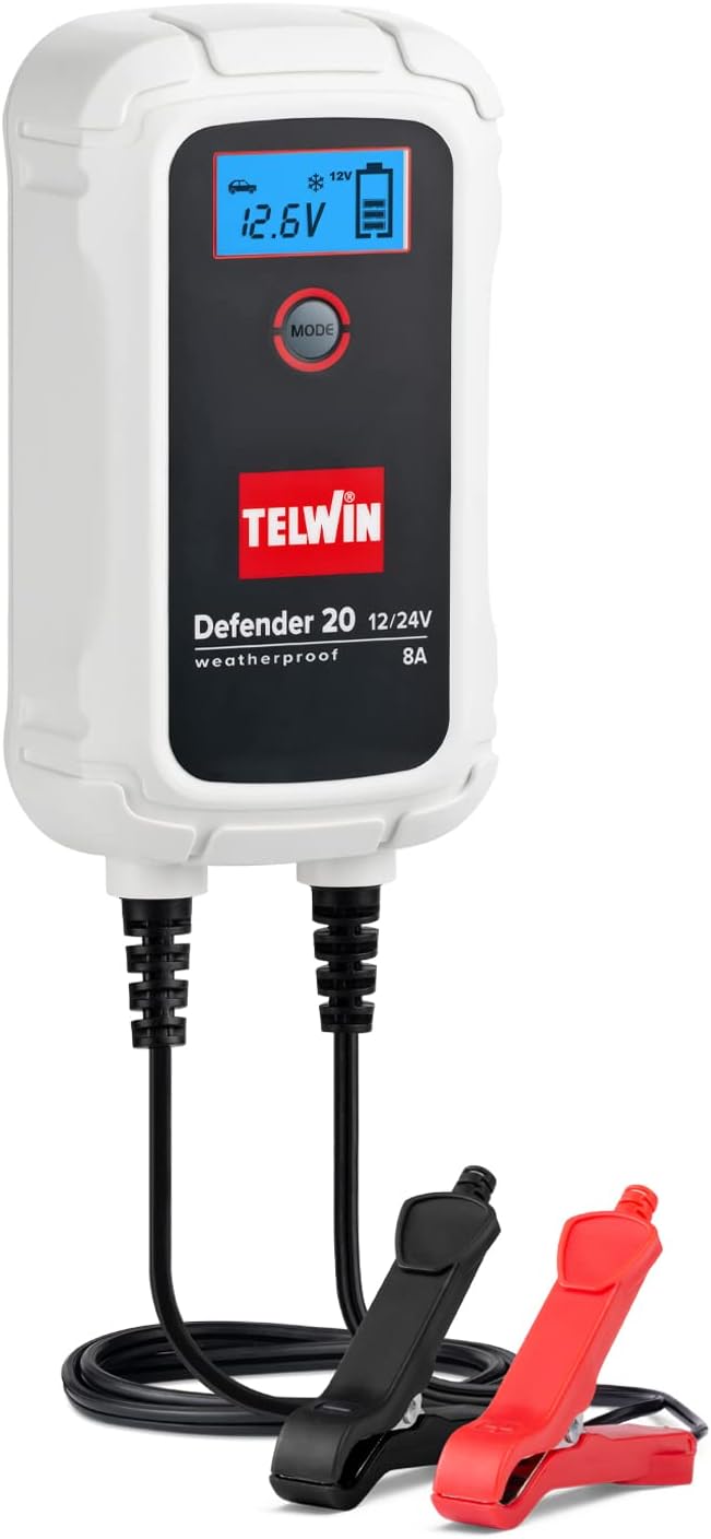 Telwin Defender 20 807608 – Chargeur et Mainteneur électronique 12/24V avec écran LCD