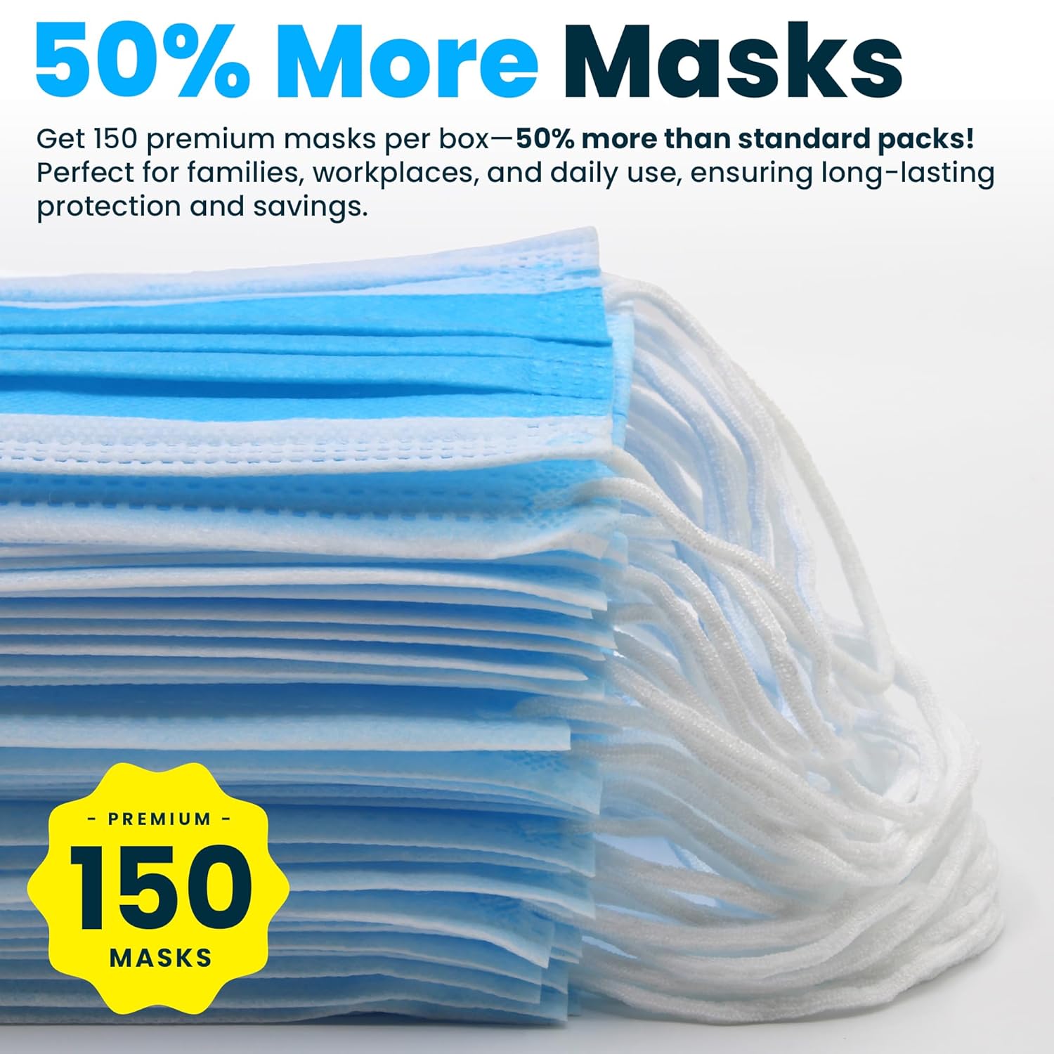 Detalle de PURE GEM 150-Pack: 3-Ply Disposable Blue Face Masks