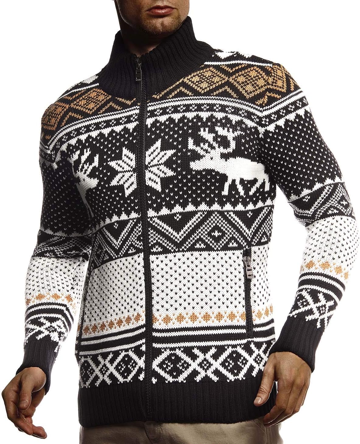 Detalle 2 de Leif Nelson LN20759 : veste en tricot à col montant homme au motif norvégien