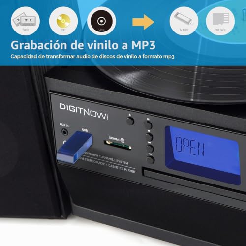 Thumbnail 7 de DIGITNOW Tocadiscos con Bluetooth, CD, casete, radio AM/FM y USB
